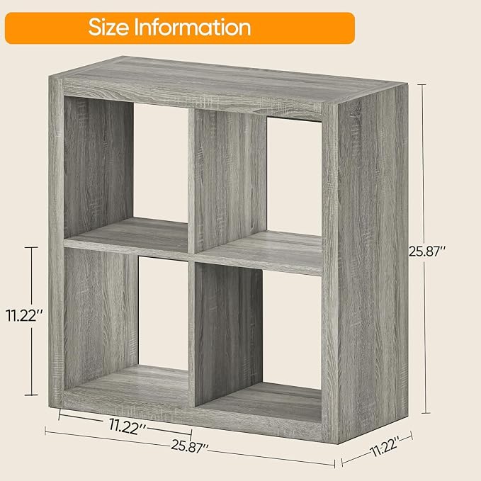 furtble Bookshelf with Storage Bin, 4-Cube Storage Organizer, Modern Wood Open - Image 3