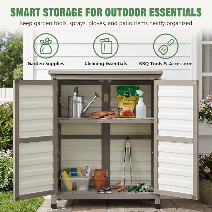 Ketive Outdoor Storage Cabinet, 2-Tier Garden Cabinet - Image 4