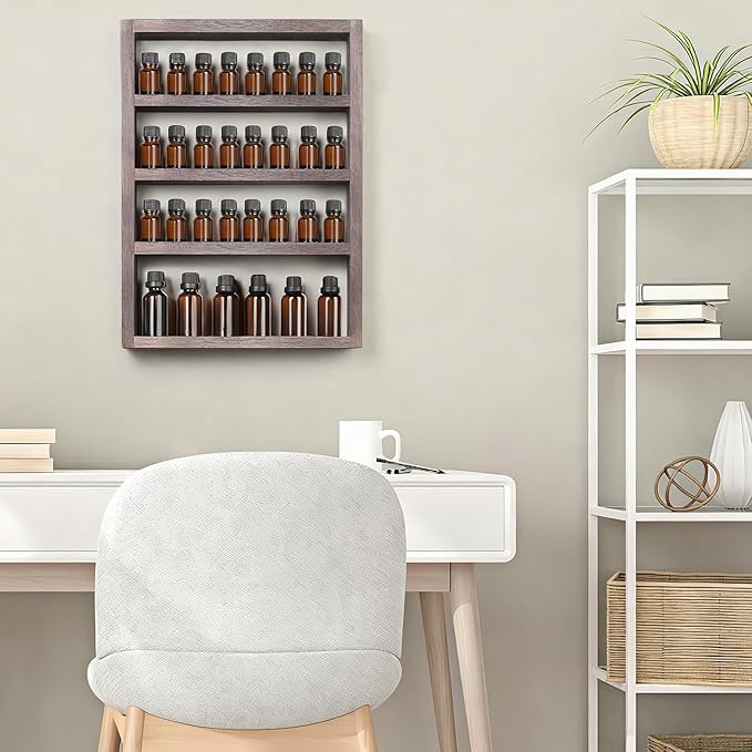 ETELI Essential Oil Storage Rack 4 Tier Wall Mounted Wooden Display Shelf - Image 5