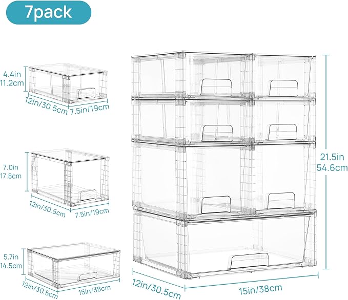 Vtopmart 7 Pack Stackable Storage Drawers, Easily Assemble Clear Plastic - Image 3