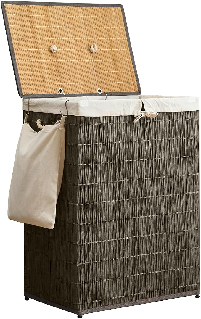 Laundry Hamper with Lid, 52.8 Gallon Large Laundry Basket 2 Removable Liner Bags by Hiagnete