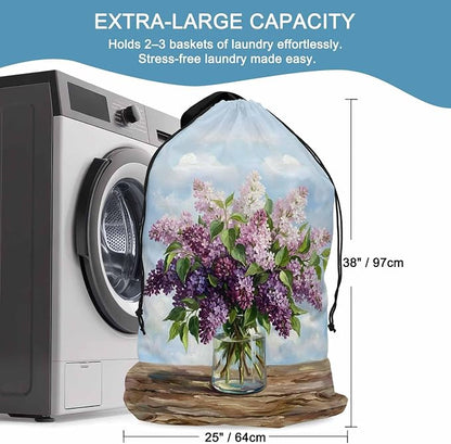 Floral XL Laundry Bag Lilacs Flower in Bottle Vintage Spring Machine Washable - Image 5