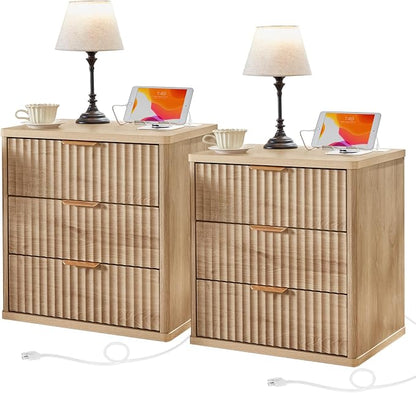 LEYAOYAO Fluted Nightstand Set of 2 by LEYAOYAO-Findtheshiningpointofyourideallife%EF%BC%81