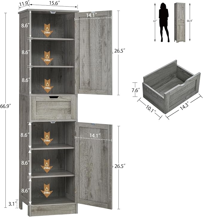 Iwell 67" Tall Bathroom Cabinet - Image 3