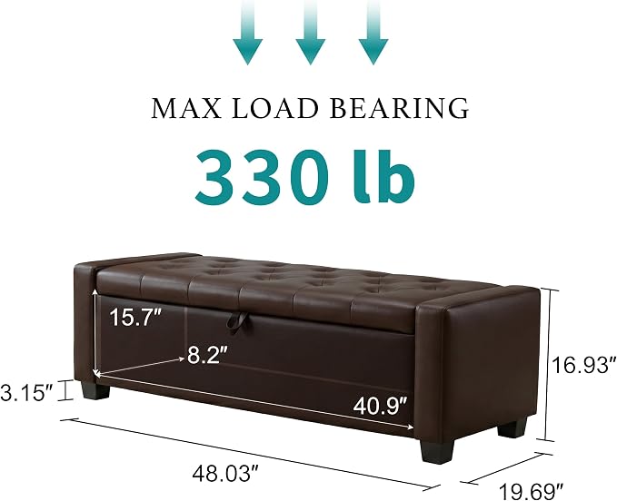 Huatean Home 48" Ottoman with Storage, Storage Ottoman Bench with Safety Hinge - Image 2