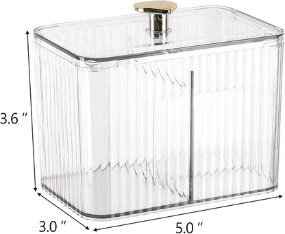 Tbestmax Qtip Holder Dispenser 3-Section Clear Bathroom Organizer Jar 3 Grids - Image 3