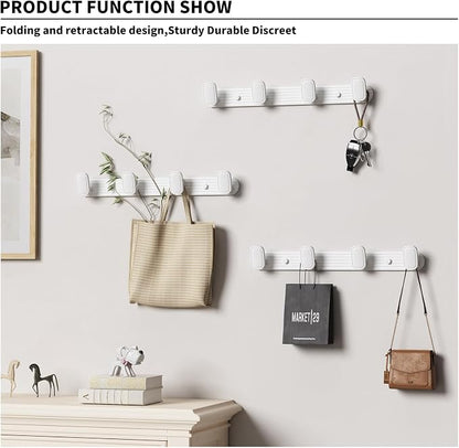 Coat Rack Wall Mount White, 4 Hooks Rack Metal Coat Hanger Wall - Image 2