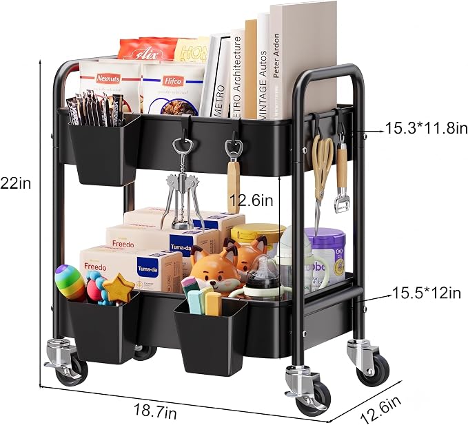 2 Tier Small Rolling Cart Metal - Image 7