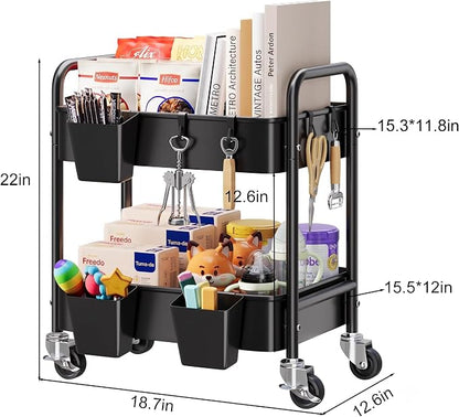 2 Tier Small Rolling Cart Metal - Image 7