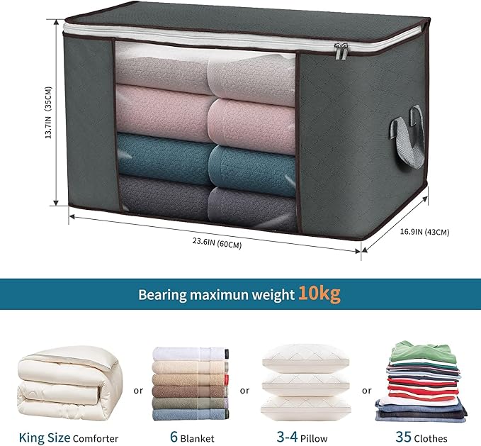 Large Storage Bags, 8 Pack Clothes Storage Bins Foldable Closet Organizers - Image 2