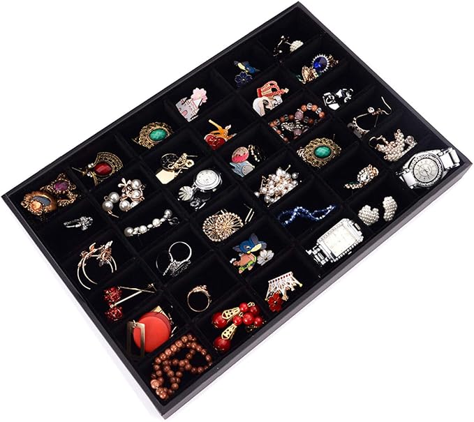 Black Velvet Stackable 36 Compartments Jewelry Tray Showcase Display Organizer - Image 5