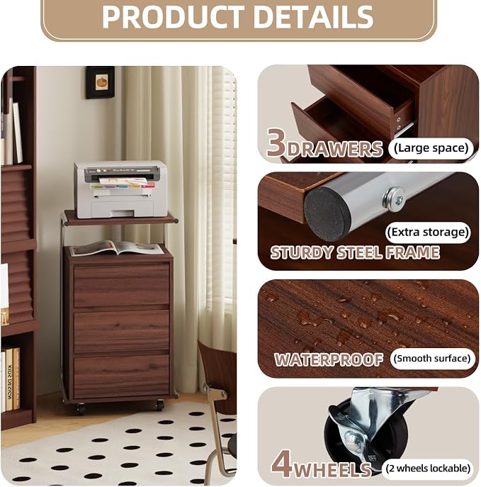 JOMEED 3 Drawer File Cabinet - Image 4