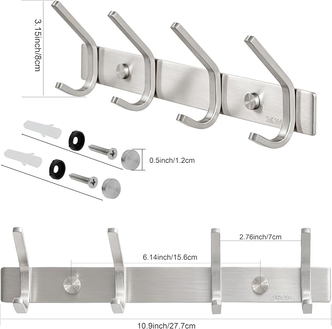 WEBI C-CBG04 Heavy Duty Stainless Steel 304 Hook Rail Coat Rack - Image 3