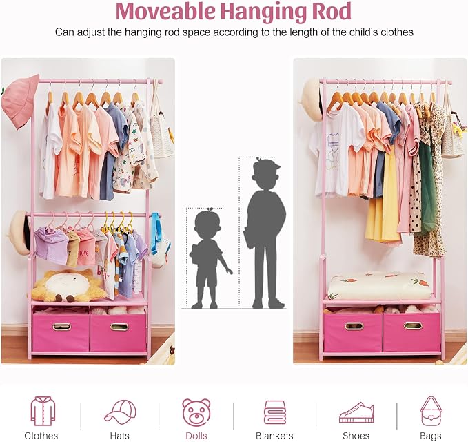 Bamboo Kids Clothing Rack: Holds Up To 121 Lbs of Dress-Up Clothes | 2 - Image 3