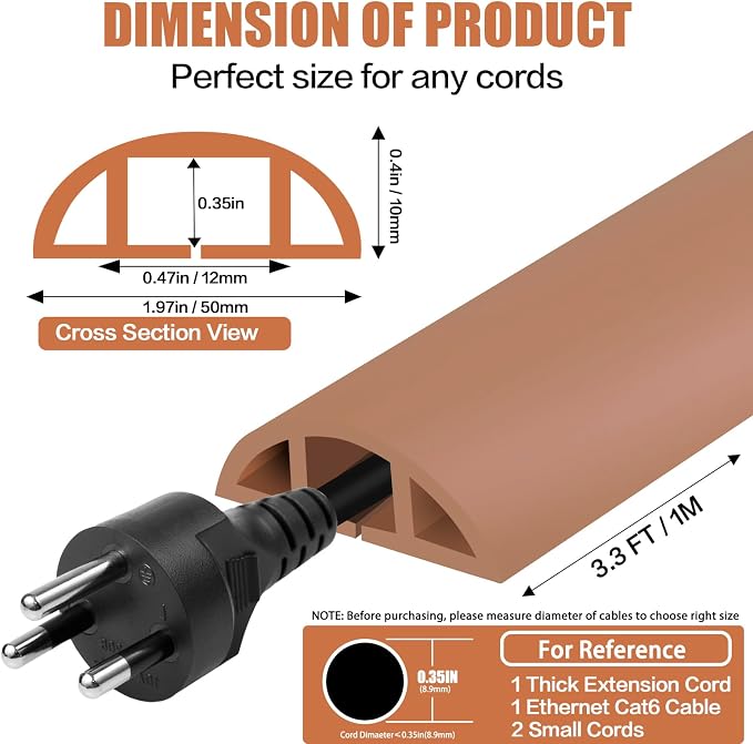 Floor Cord Cover Self Adhesive Cord Hider, 3.3FT Cable Management, Extension - Image 2