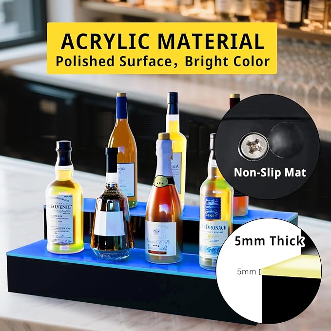 VONCI LED Lighted Liquor Bottle Display Shelf, 16-Inch 2-Step Bar Bottle - Image 4