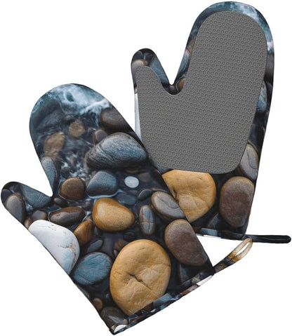 Sea Stones Print Oven Mitts Set of 2, Heat Resistant Silicone Oven Mittens - Image 3