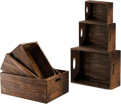 Set of 3 Wood Crate Box, Wood Nesting Storage Crates - Image 3