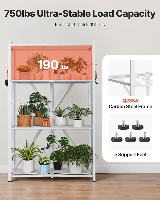 VEVOR 4-Tier Foldable Storage Shelf, 36W x 21D x 60 H Inch Folding Metal Rack - Image 5