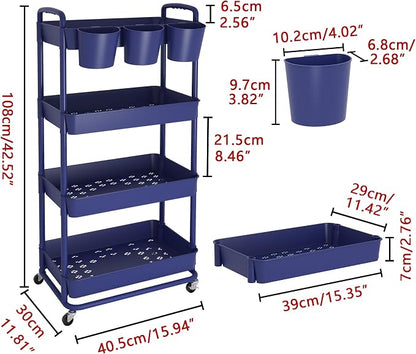 JIUYOTREE 4-Tier Plastic Rolling Storage Cart Utility Cart - Image 2