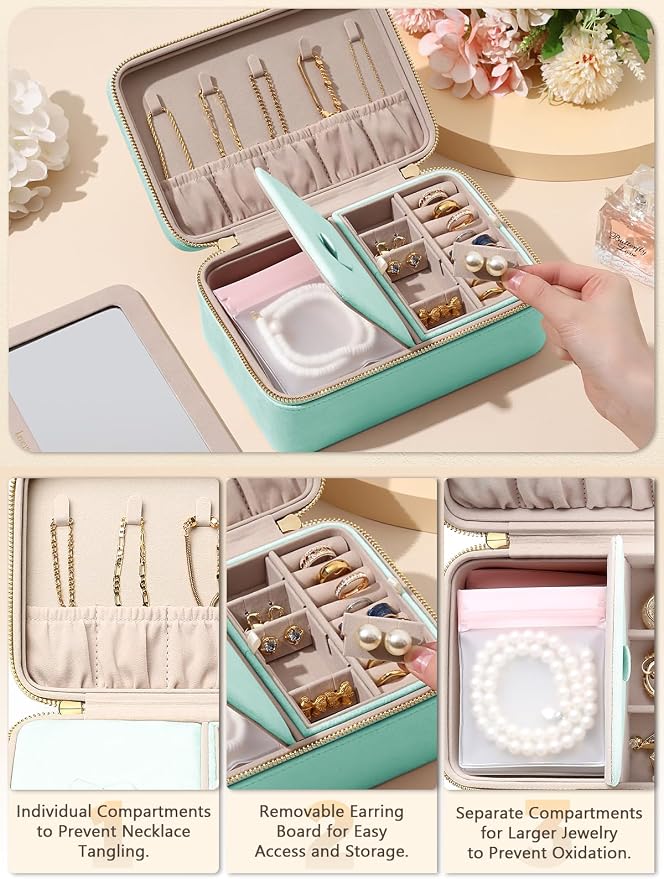 Velvet Travel Jewelry Box with Large Mirror, Double-Layer Jewelry Organizer Case - Image 3