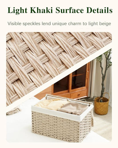 SETVSON Storage Basket with Lid, PE Rattan Storage Bin Light Khaki | Decorative - Image 3