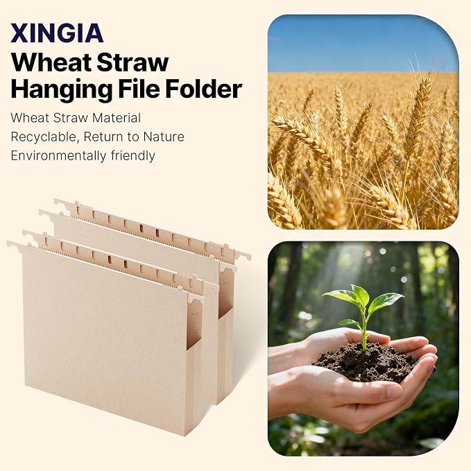 Wheat Straw Plastic Hanging File Folder Letter Size, Heavy Duty 1'' Expansion - Image 6