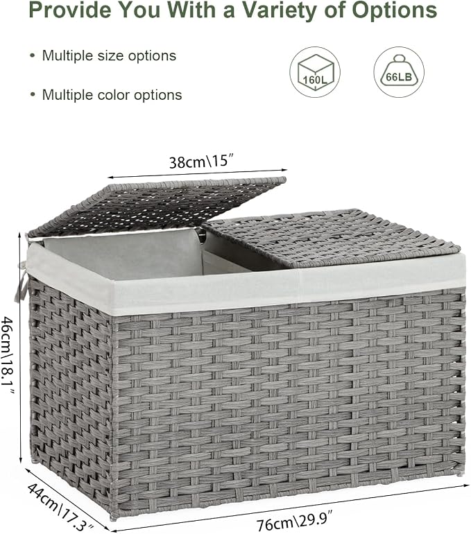 SETVSON Storage Basket with Lid Wicker Baskets - Image 4