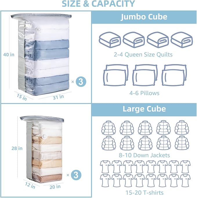 6 Pack Vacuum Storage Bags, Cube Combo, Vacuum Seal Bags - Image 2