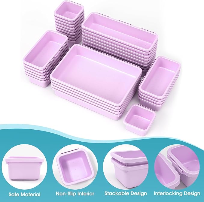 33 PCS Drawer Organizer Set, 4 Size Makeup Drawer Divider Organizer - Image 3