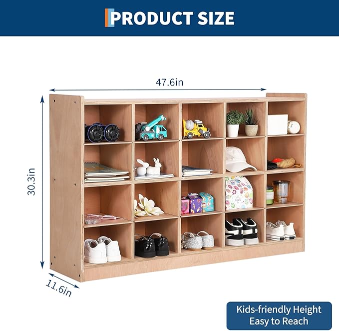 20 Cubbies Wall Mount Wooden Cubby Storage Organizer, 47.6 Inch Wide Daycare - Image 2