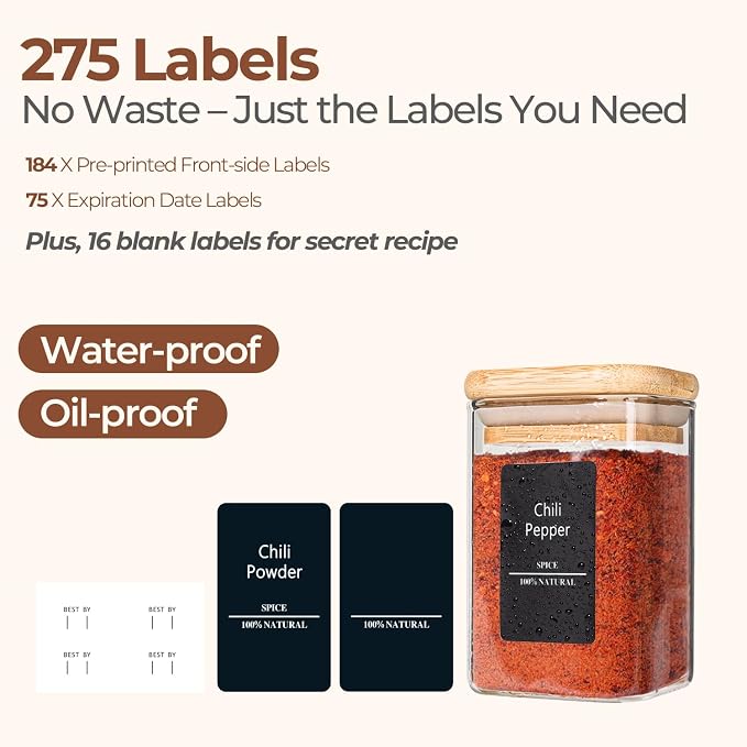 ComSaf Spice Jars with Labels 8 oz 16Pack, Small Spice Containers Starter Set - Image 5