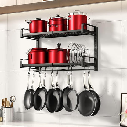 19"- 30" Expandable Hanging Pot Rack, 2 Tier Heavy Duty Wall Mounted Pots and by PXRACK