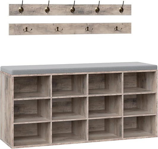 HOOBRO Shoe Storage Bench with Cushion, 39.4" L Entryway Bench with 12 Cubbies by HOOBRO