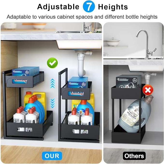 Under Sink Organizer Pull Out Cabinet Organizer Adjustable Height 2 Tier - Image 2