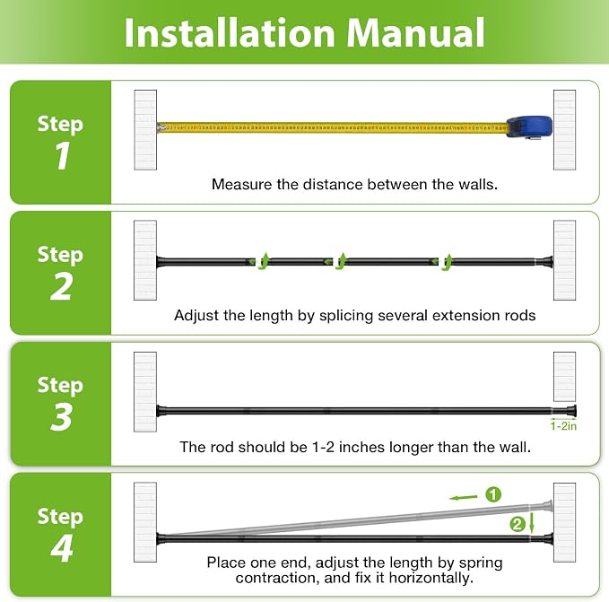 2Pcs Spring Tension Curtain Rod 24-46 Inch, Adjustable Tension Rod - Image 4
