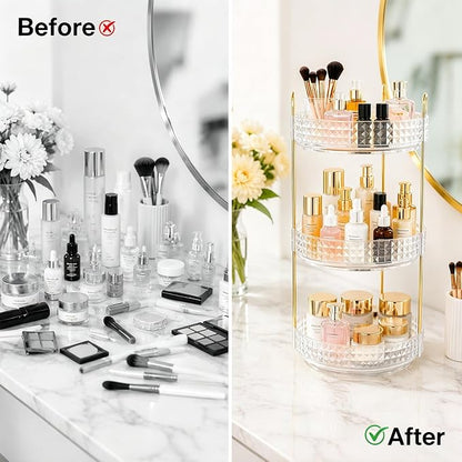 Fangoo 3 Tiers Clear Rotating Makeup Organizer - Image 5