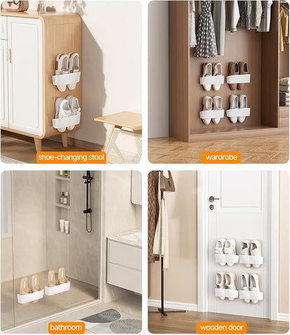 Wall Mounted Shoe Rack, Adhesive & Drill Mount Hanging Shoe Organizer, Plastic - Image 7