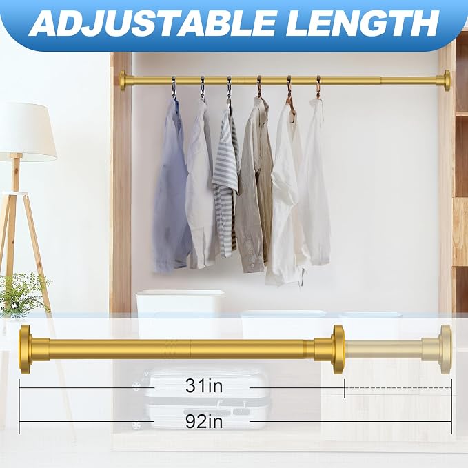 CorkLatta Gold Shower Curtain Rod 31 to 92 Inch, 1 Inch Diameter Adjustable - Image 4