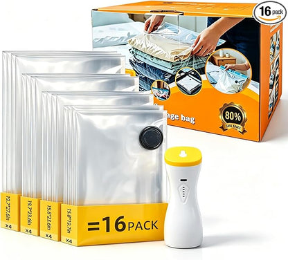 Vacuum Compression Bags with 2‑in‑1 Rechargeable Air Pump, 16 Pack Multi‑Size by Unknown
