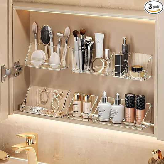 3 Pcs Medicine Cabinet Tray Organizer, Small Adhesive Bathroom Vanity Floating by MORNITE