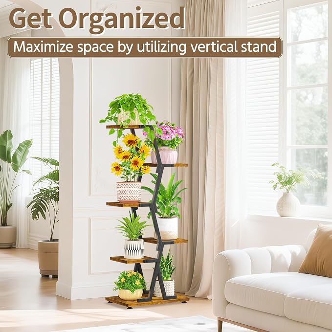 LASZOLA 5 Tier Tall Wood and Metal Plant Stand Indoor - Image 6