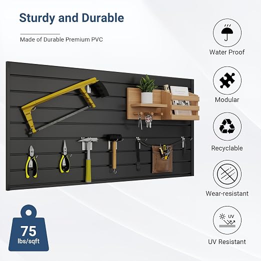 4FT x 2FT Black PVC Slatwall Panel, Modern Wall-Mounted Garage Storage System - Image 3