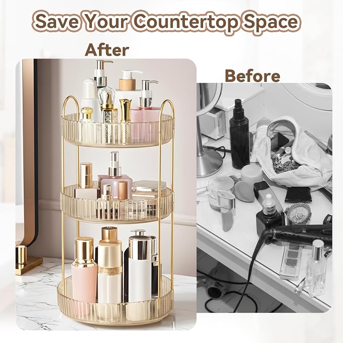 360° Rotating Makeup Organizer for Vanity, 3 Tier Perfume Organizers - Image 5