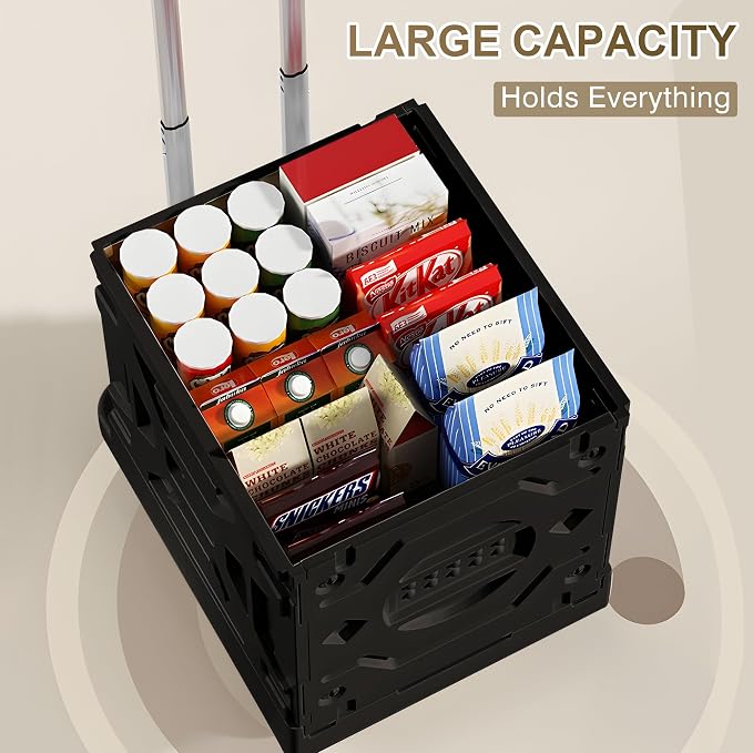 VECELO 66LHeavy-Duty 2-in-1 Foldable Utility Cart, Large Capacity Rolling Crate - Image 2