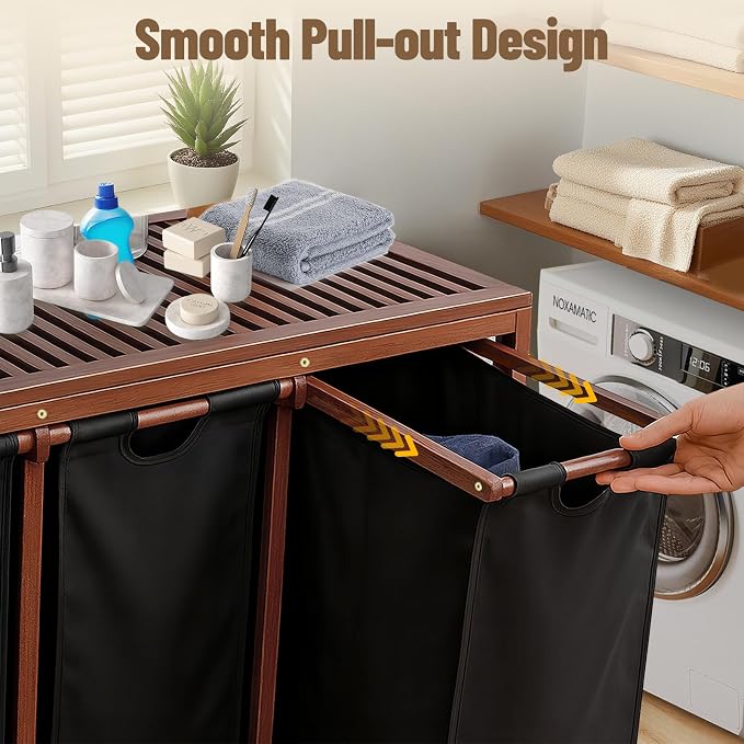 Bamboo Laundry Hamper 3 Section - Image 4