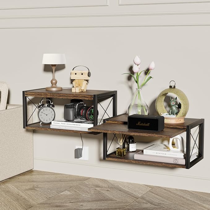 2-Tier Floating Nightstand, Wall Mounted Bedside Table, Wood Bedside Shelf Wall - Image 8
