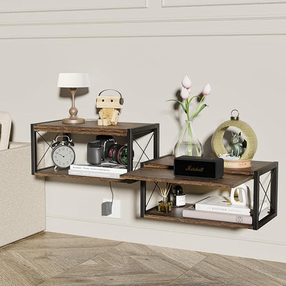 2-Tier Floating Nightstand, Wall Mounted Bedside Table, Wood Bedside Shelf Wall - Image 8