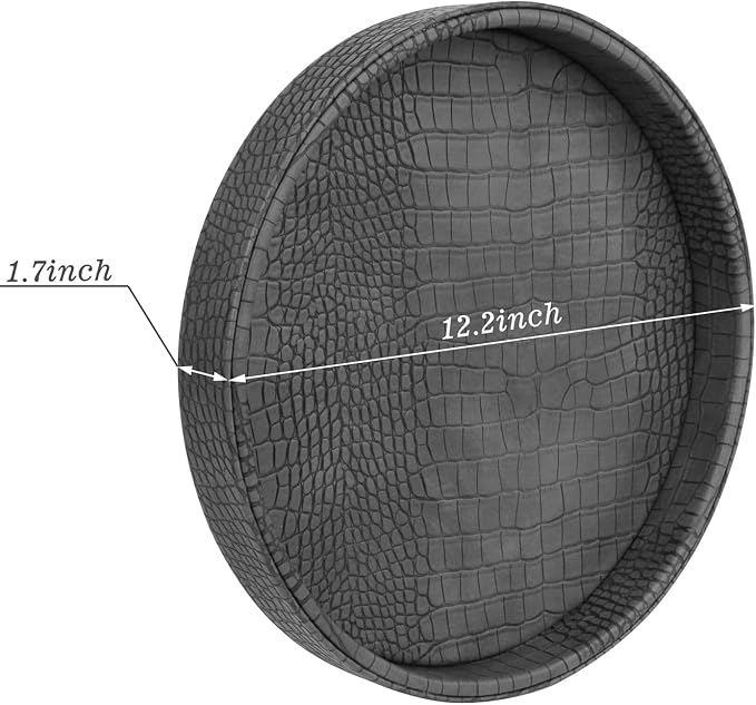 HofferRuffer Faux Leather Round Serving Tray, Vegan Croco Leather Decorative - Image 2
