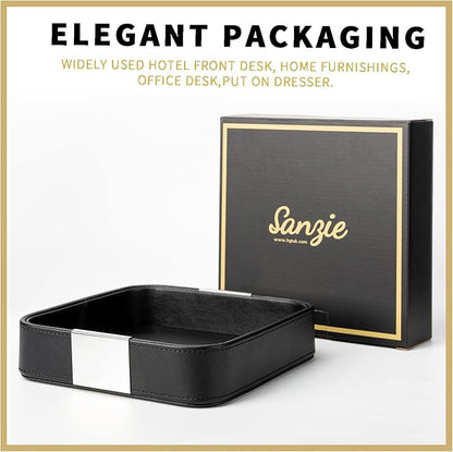 SANZIE Luxury Leather Desktop Storage Small Catchall Organizer Decorative Tray - Image 4